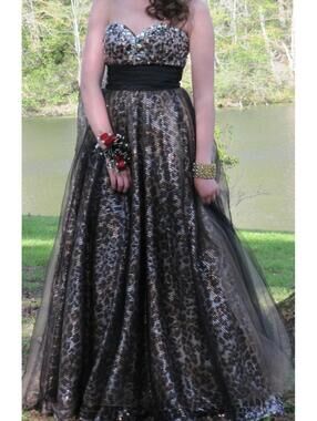 Tony Bowls Sweetheart Princess Tulle Ball Gown Leopard Dress Prom Strapless Sz 4